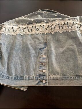 POL Light Blue Denim Jacket with Pearl Accents